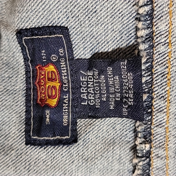 Route 66 Jacket Coat Trucker Denim Blue Jean Pockets Button Up Distressed L - Picture 13 of 16